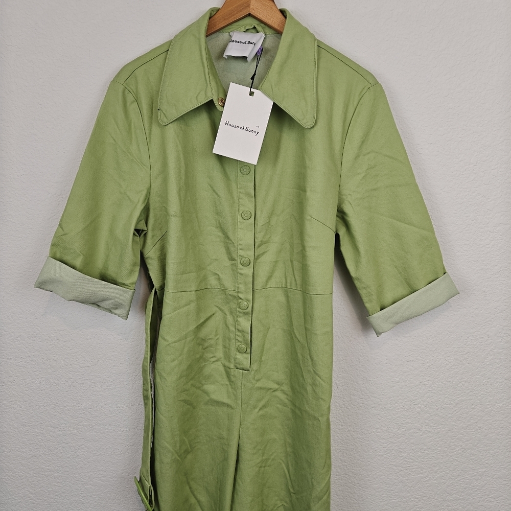 House Of Sunny NWT Golden Years Lime Green Belted 3/4 Sleeves Jumpsuit Sz 8 - Picture 6 of 15